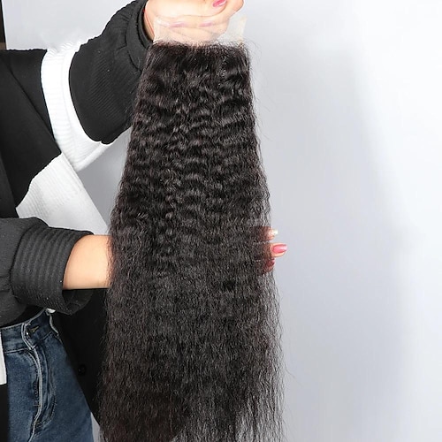 Afro verworrene gerade transparente Spitze Verschluss nur 100 % menschliches Haar Verschluss peruanischen remy Yaki gerade 4 x 4 Spitze Verschluss für Frauen Image