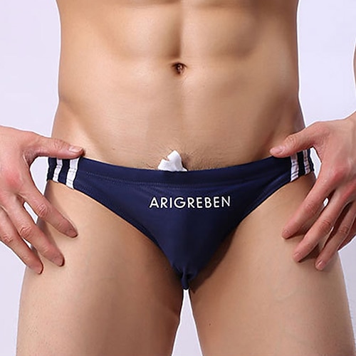 Herren Bademode Badeshorts Schwimmen Tanga Kordelzug Buchstabe Atmungsaktiv Weich Einfach Weiß Rote Image
