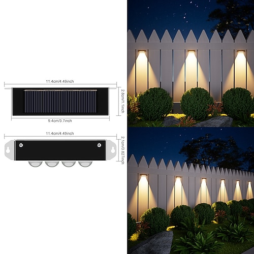 LED Außenwandleuchte Solarlampen 4 Stück Solar-LED-Wandleuchten für den Außenbereich, wasserdicht, Solar-Wandfluter für Gartenzaun, Wand, Deck, Treppe, Beleuchtung, Landschaftsdekoration Image