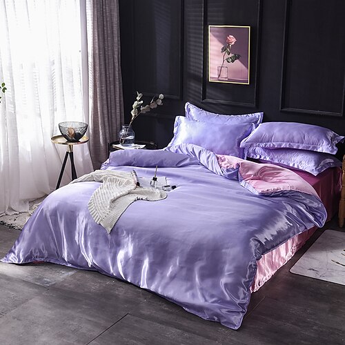 Einfärbige gewaschene Seide Ice Silk Satin simulierte Seide vier-teiliges Set Sommer Heimtextilien Bettzeug Image