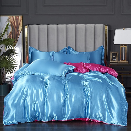 Ice Silk vierteiliges Set Sommer gewaschene Seidenbettwäsche Deckenbezug Studentenwohnheim drei-teilige Bettwäsche Image