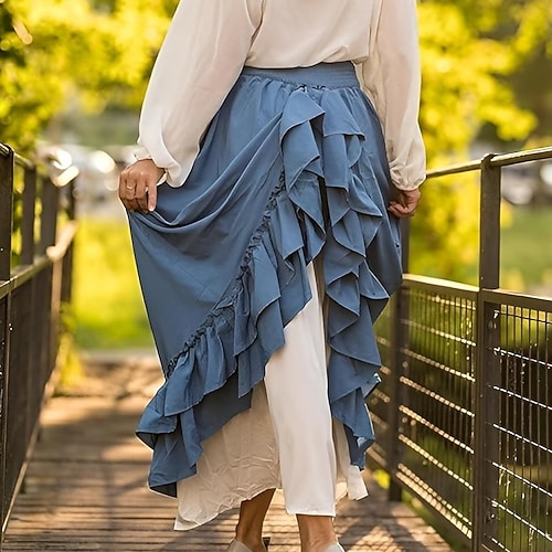 Punk Gothic Mittelalterlich Renaissance Rock Cosplay Kostüm Maxirock Einfarbig Kostüm Damen Keltisch Seeräuber Fantasie Halloween Karneval Maskerade Karneval Alltagstauglich Erwachsene Rock Image