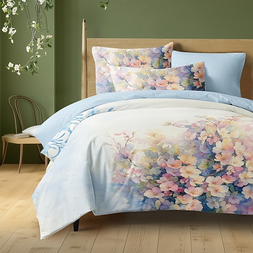 Florale Bettbezug Set 100% Baumwolle Weiche und Atmungsaktive Bettwäsche Mit Bunter Blumen Leichte und Haltbare Deckenabdeckung Bequem für Alle Jahreszeiten Pflegeleicht Image