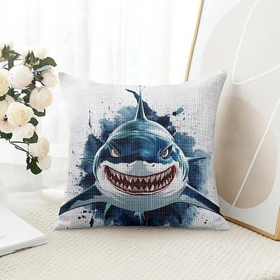 Ozean Lustiger Hai Dekorative Wurfkissenbezug 1 Stück weicher quadratischer Sofakissenbezug Kissenbezug für Schlafzimmer Wohnzimmer Sofa Stuhl Image
