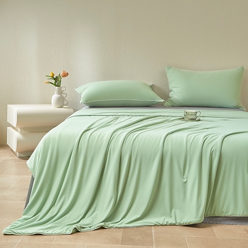 Kühlende organische Seide Sommerdecke maschinenwaschbar ultraweich atmungsaktiv leicht Bettdecke ideal für heiße Schläfer Sommernutzung Image