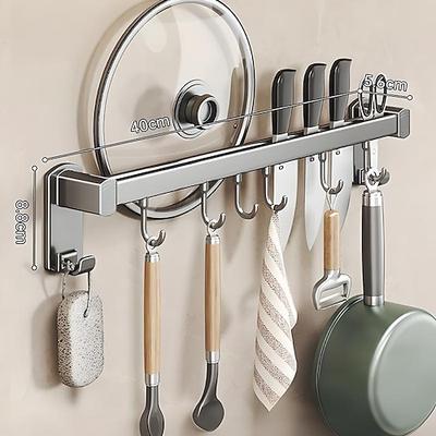 Multifunktionales Küchenregal mit Saugnapf, ABS, Aluminium, Haken-Aufhängestange an der Wand montierter Messerhalter, Schaufelaufhänger, Topfdeckelhalter, Komplettlösung zur Aufbewahrung von Image