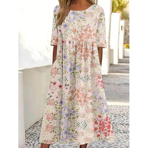 Damen Midikleid Freizeitkleid Skaterkleid Sommerkleid Mode Modern Täglich Wochenende Herbstkleid Normale Passform Blumen Halbarm V Ausschnitt Blau Weiß Purpur Khaki Herbst Image
