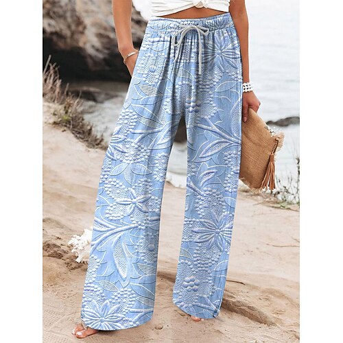 Damen Weites Bein Chinos Baggy-Hosen Strandshorts Urlaub Vintage Mode Volle Länge Hohe Taille Blumen Grafik Drucken Thermowarm Weich Atmungsaktiv Mikroelastisch Lässig Täglich Urlaub Schwarz Rosa Image