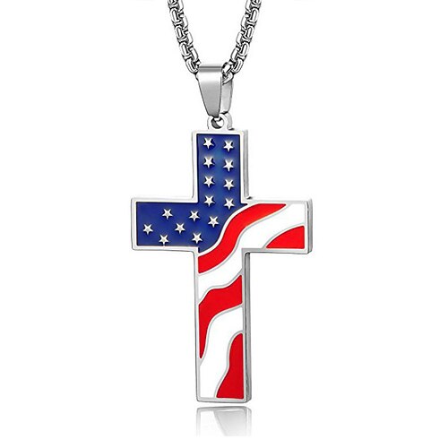 Herren-Halskette mit Kreuzanhänger in Form einer amerikanischen Flagge – Gold- und Silberton mit USA-Flaggen-Design, stilvoll und trendig für Freizeit und Statement-Kleidung Image