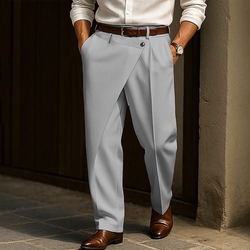 Herren Anzughose Hose Tasche Geschichtet Gerader Schnitt Einfach Komfort Weich Knielang Formell Outdoor Täglich Elegant Mode Schwarz Weiß Mikroelastisch Image