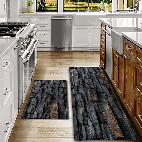 Küchenmatte mit Holzstruktur, Flurteppiche, waschbar, für Schlafzimmer, Wohnzimmer, Küche, Badezimmer, rutschfeste Fußmatten Image