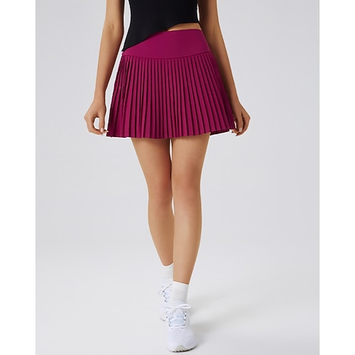 Damen Patchwork Einfarbig Lässiger Rock Tennisröcke Tennisröcke mit Shorts Plissiert Seitentaschen Atmungsaktiv Tennis Golfspiel Pickleball Unterteile Schwarz Weiß Rosa Tennisbekleidung Image