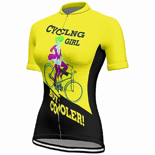 Damen Radtrikot Grafik Buchstaben Zahlen Kurzarm Fahhrad T-Shirt Trikot mit 3 Gesäßtaschen Mountainbike MTB Schnelltrocknend Anatomisches Design Feuchtigkeitsableitend Atmungsaktiv Sport Gelb Rosa Image