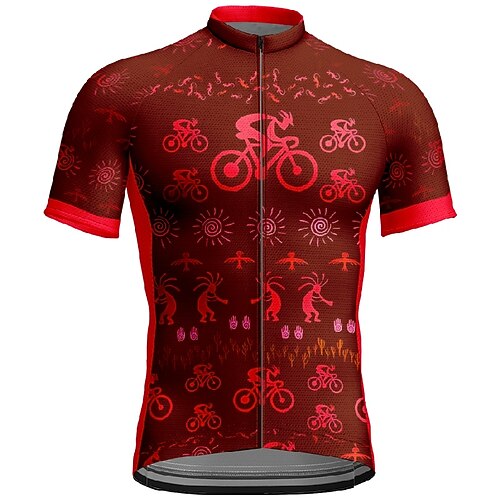 Herren Radtrikot Grafik Kurzarm Fahhrad T-Shirt Trikot mit 3 Gesäßtaschen Mountainbike MTB Schnelltrocknend Anatomisches Design Feuchtigkeitsableitend Atmungsaktiv Sport Gelb Rot Burgund Bekleidung Image
