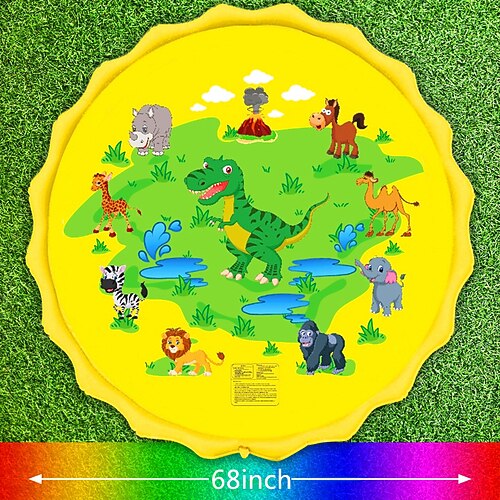 68 Zoll große Wasserspielmatte für den Außenbereich, mehrfarbiges Meereslebewesen-Design, strapazierfähiges PVC-Spritzpad mit Sprinklerfunktionen, rutschfest aufblasbar, ideal für Rasen und Garten,