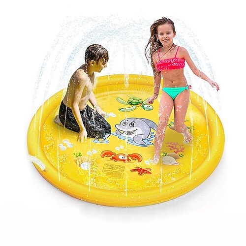 68 Zoll große Wasserspielmatte für den Außenbereich, mehrfarbiges Meereslebewesen-Design, strapazierfähiges PVC-Spritzpad mit Sprinklerfunktionen, rutschfest aufblasbar, ideal für Rasen und Garten, Image