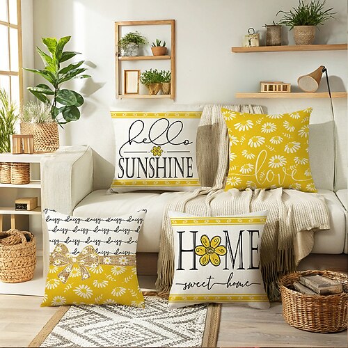 Sommer Gänseblümchen Dekorative Kissenbezüge 4PC Weicher quadratischer Sofakissenbezug Kissenbezug für Schlafzimmer Wohnzimmer Sofa Stuhl Image