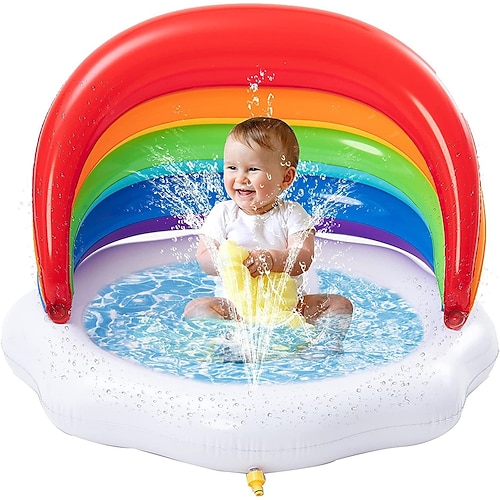 Aufblasbarer Sprinkler-Babypool mit Baldachin, Regenbogen-Kinderpool, Planschbecken zum Lernen, Wasserspielzeug für Kleinkinder, Außenpool für Kinder Image