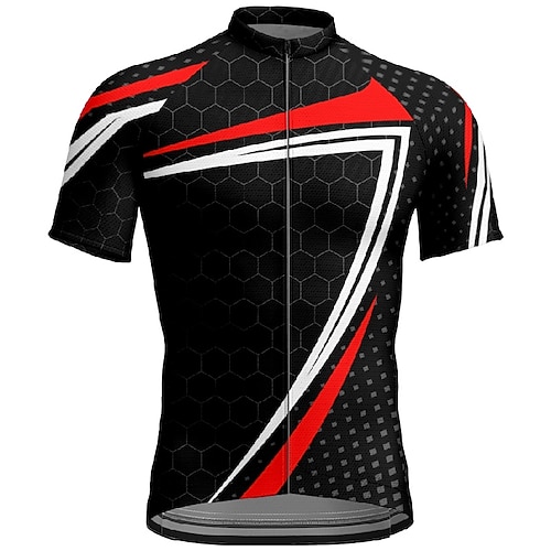 Herren Radtrikot Geometrisch Kurzarm Fahhrad T-Shirt Trikot mit 3 Gesäßtaschen Mountainbike MTB Schnelltrocknend Anatomisches Design Feuchtigkeitsableitend Atmungsaktiv Sport Gelb Rot Blau Bekleidung Image