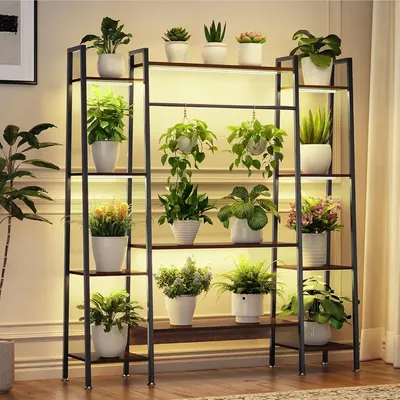 55" Large Plant Stand Indoor with 8 LED Grow Lights (3 Modes & Auto Timer) - 12 Tiered Metal Plant