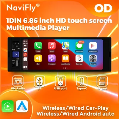 Navifly 1 DIN 6.86 INCH Universal HD Touch Screen Multimedia Video Player Carplay Android Auto BT