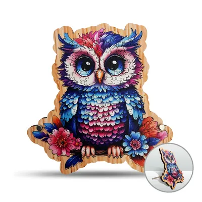 114 Pieces Colorful owl Wooden Puzzle for Adults with Baseplate , Unique Shape Wooden Jigsaw
