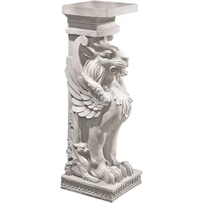 Trapezophoron Winged Lion Pedestal Column Plant Stand, Ancient Ivory