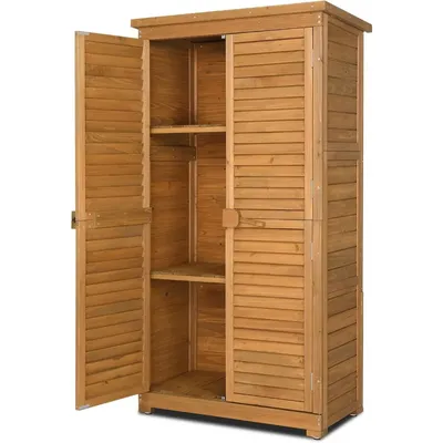 Outdoor Storage Cabinet, 63in Wooden Garden Tools Shed with 2 Lockable Doors, 3 Adjustable Shelves,