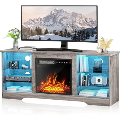 Fireplace TV Stand with 18" Fireplace for Living Room,58" Led Entertainment Center with Fireplace &