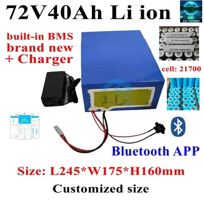 CZ-Batterie Lithium ion 72V, 40Ah avec BMS Bluetooth, pour Vélo, Scooter, Moto, avec Charger 10A,