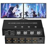 4 Port HDMI USB KVM Switch 4X2 4K@60Hz Switcher Dual Monitor 4 Computer Keyboard