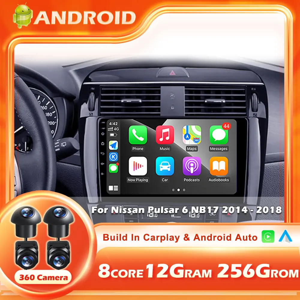 Pour Nissan Pulsar 6 NB17 2014-2018 Android 15 Auto sans fil Carplay Autoradio GPS Navigation Autoradio lecteur vidéo unité principale BT