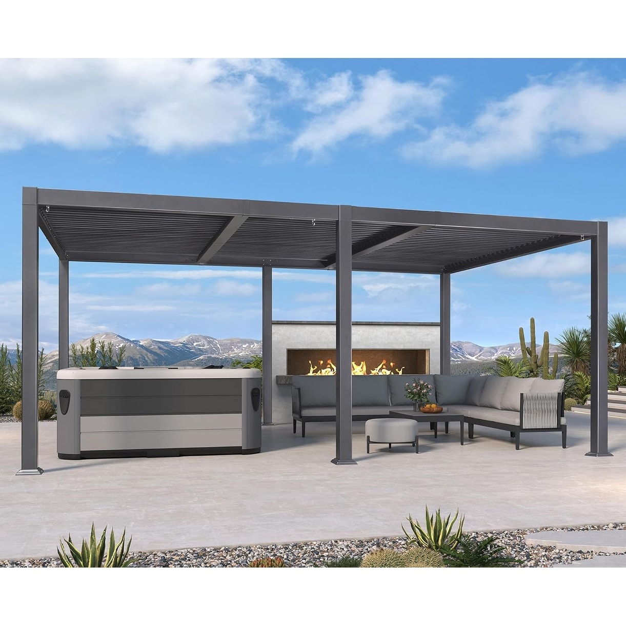 PURPLE LEAF Louvered Pergola Sun Shade Shelter with Adjustable Metal Roof for Patio Hardtop Pergola