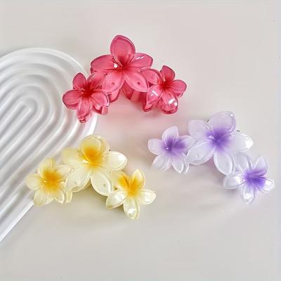 TEMU 3pcs Gradient Flower Hair Claw Plastic Material Fashion Travel Suitable For Holiday Gifts Holiday Image