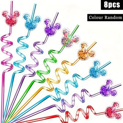 TEMU Mouse Glitter Straws - 4/6/8pcs Pvc Party Decorations, Colorful Spiral Design, Food-grade Plastic For Birthdays, Holidays & Travel Accessories, Accessories Image