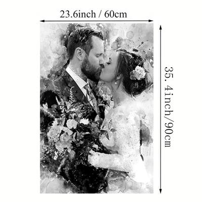 TEMU A Custom Watercolor Photo Canvas Print, An Canvas Poster, Weddings, Couples, Families, Engagements, Pet Memorials, And As A Unique Gift. Image
