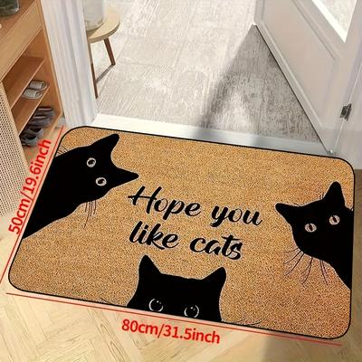 "TEMU Cats" Non-slip Doormat – Washable Polyester Mat With Cat Silhouette Design, Background, Entryway, Living Room, Bedroom & Dining Area, Cat Lover Gift | Catthemed Decor | Cozy Texture" Image