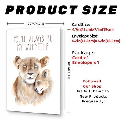 TEMU Lion Mother & Cub Valentine's Day Card - Romantic Animal-themed Greeting With Envelope, Mom Or Expecting Mom From Daughter Or Son