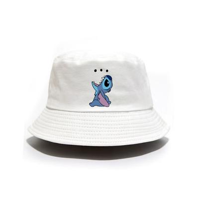 TEMU Stitch Adjustable Bucket Hat - Breathable Sun Hat For S & Adults, White With Blue & Design, Beach, Golf, Fishing & Outdoor Summer Activities, Beach Accessory, Design, Mesh Material Image