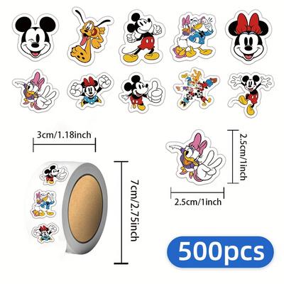 TEMU 500pcs Mouse Cartoon Sticker Roll - Black & White Decorative Graffiti Stickers For Laptops, Phones, Luggage, And More - Classic Designs On A White Background, Accessories Image