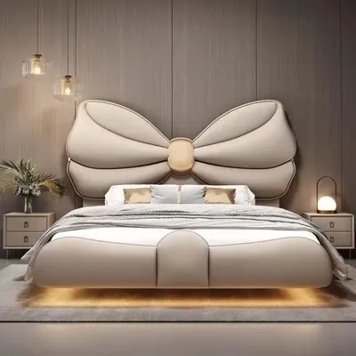 Luxury With Lights Floating Bed Modern Frame King Size Double Bed Headboards Twin Wood Lit 2 Personnes Furniture For Bedroom