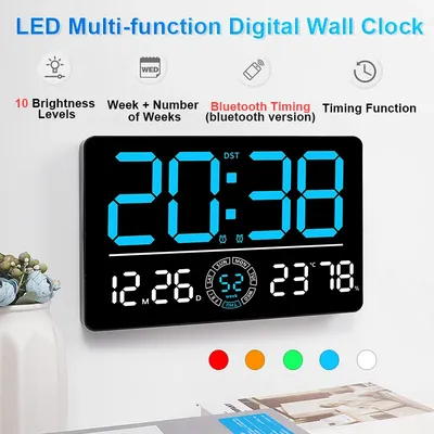 Large Digital Wall Clock 10 Brightness Adjustment Dual Alarm LED Clocks Week+Number of Weeks Alarm Clock with Timing Function