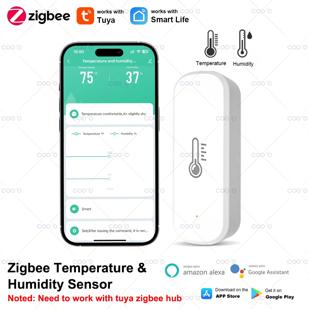 Tuya Smart Zigbee Temperatur- und Feuchtigkeitssensor Home Indoor Thermometer funktioniert mit Alexa Google Zigbee2MQTT im Home Assistant Image
