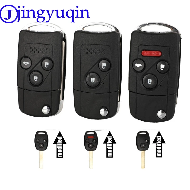 Jingyuqin Für Honda Accord Civic Pilot Mit Gummi pad 2 3 4 Tasten Refit Remote Flip Auto Schlüssel Shell fall Fob Eintrag Image