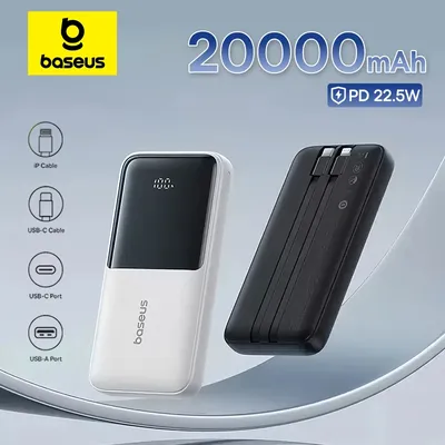 Baseus Power Bank 20000 mAh PD 22,5 W Schnellladung Telefon Externer Akku Powerbank Ladegerät für Xiaomi Poco iPhone Samsung iPad