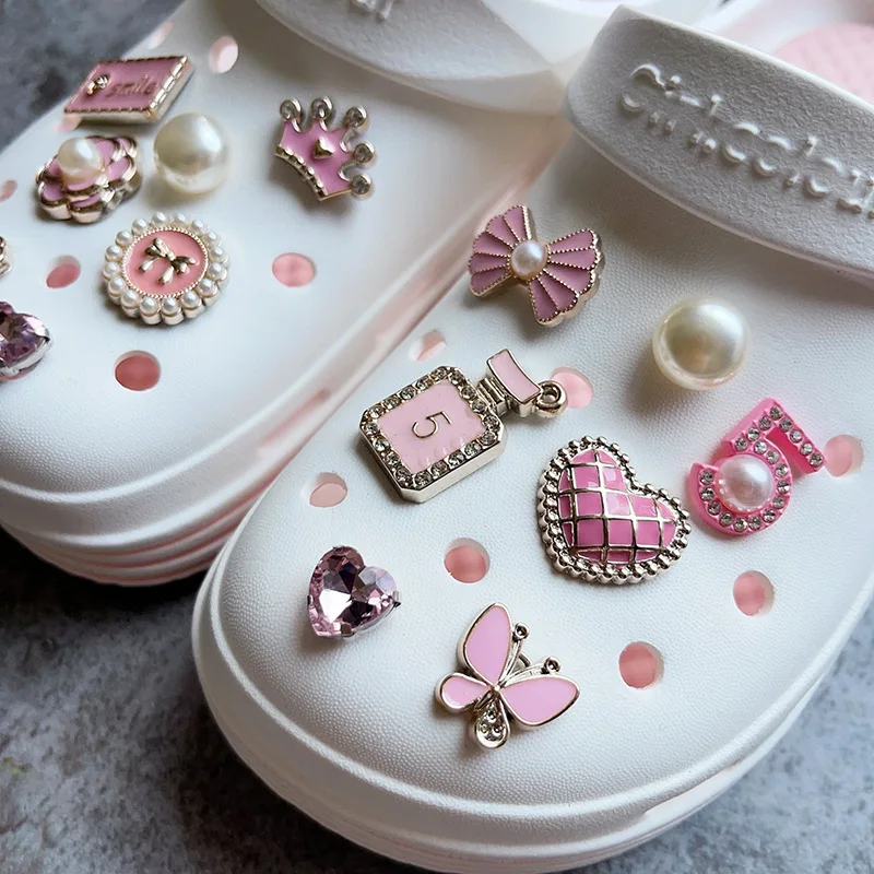Rosa Schuh Charms Set Kreative DIY Schuh Blume Diamant Perle Strass Abnehmbare Kette Schnalle Mädchen Schuh Dekoration