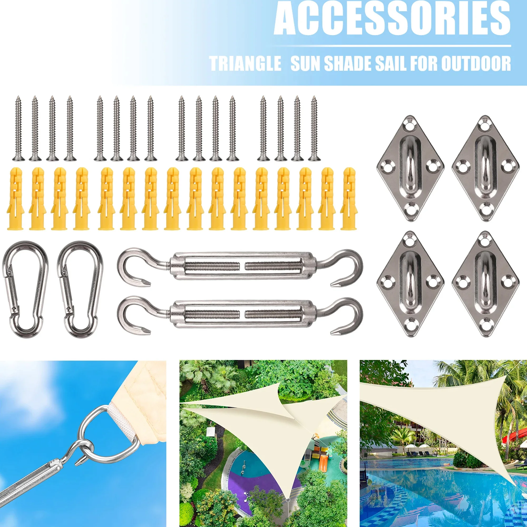 Hardware-Set für Sonnensegel, 40 Stück/Set, 304 Edelstahl, Sonnenschutz, Vordach, Installationsset für Garten-Sonnenschutz-Befestigungswerkzeuge