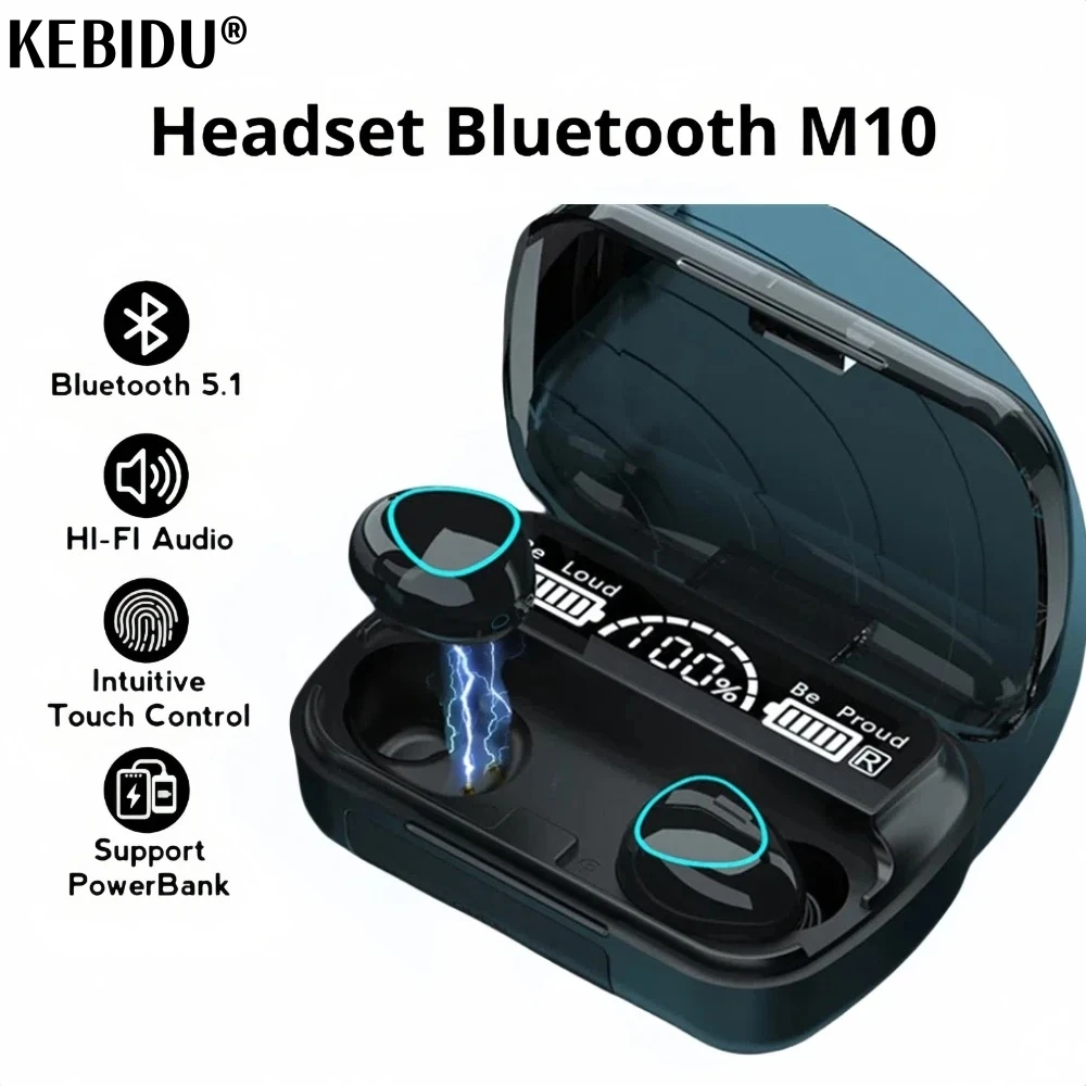 M10 TWS Fone Bluetooth 5.1 Kopfhörer mit Mikrofon, Ohrhörer, Ladebox, kabellose Kopfhörer, LED-Anzeige, kabelloses Bluetooth-Headset Image