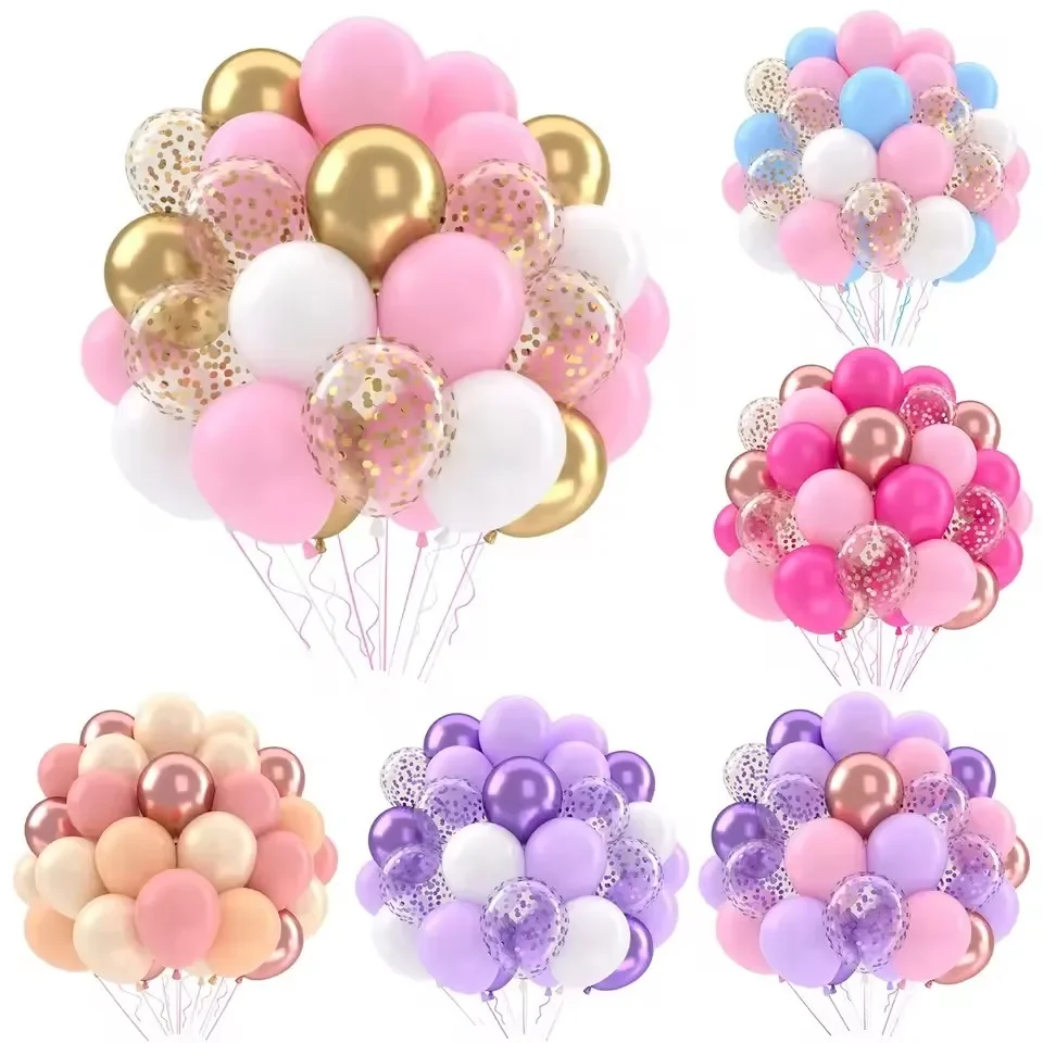 30 Stück rosa blaue metallische Paillettenballons für Geburtstag, Hochzeit, Abschlussfeier, Ballon, Babyparty-Dekoration Image