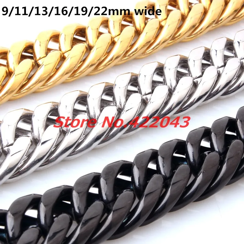 Granny Chic 9/11/13/16/20/22MM 8-40 Zoll Herren Jungen Silber Gold Schwarz Farbe KUBAN Halskette Edelstahl Kette Schmuck Image